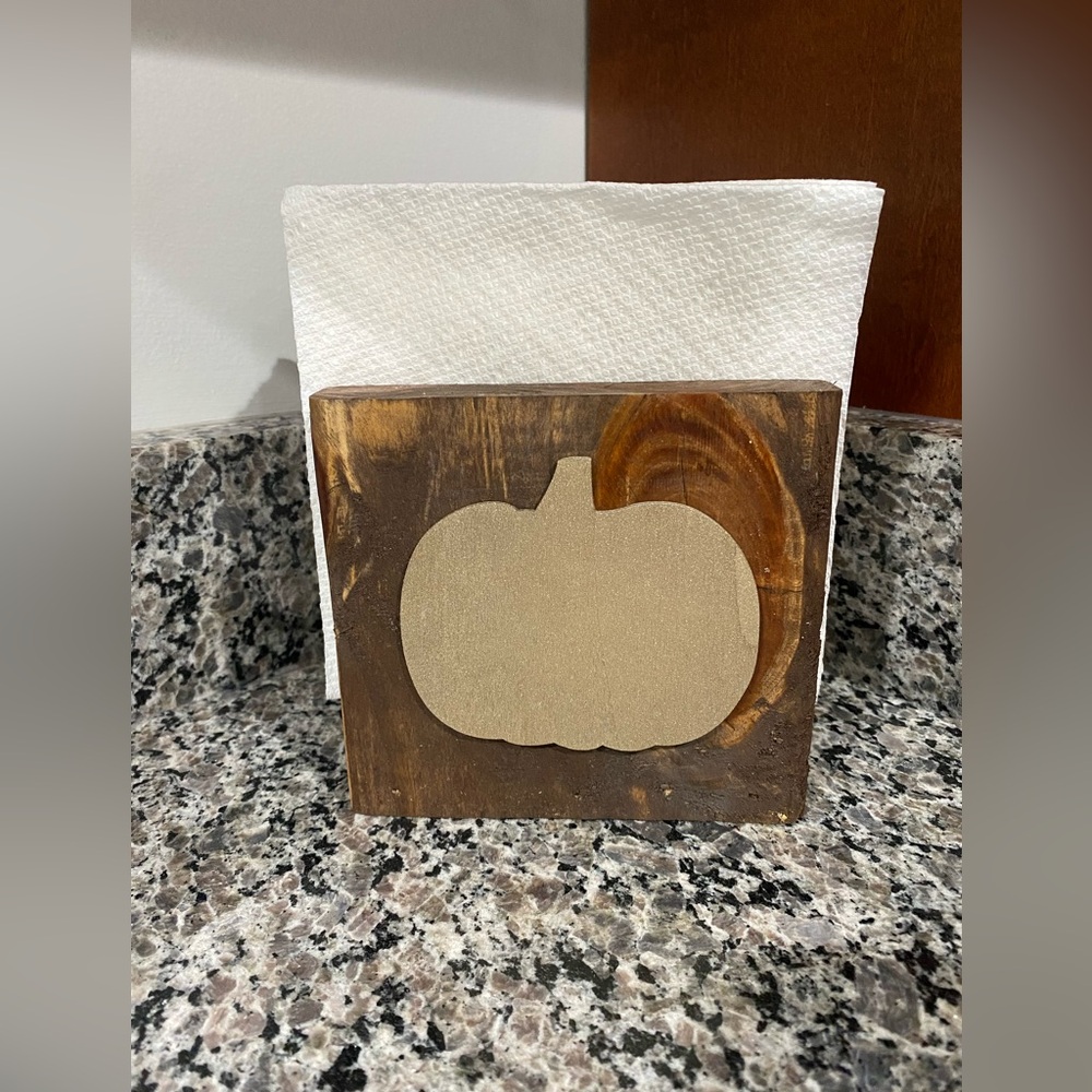 Wooden Napkin Holder with gold Pumpkin